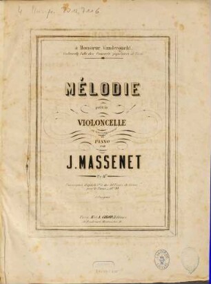 Mélodie : pour violoncelle ; transcrite d'apres le No. 5 des 10 pièces de genre pour le piano ; op. 10