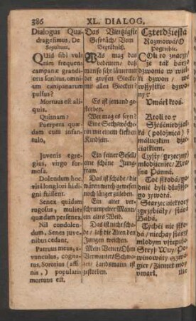 Dialogus Quadragesimus = Das Viertzigste Gespräch = Czterdziesta Rozmowa