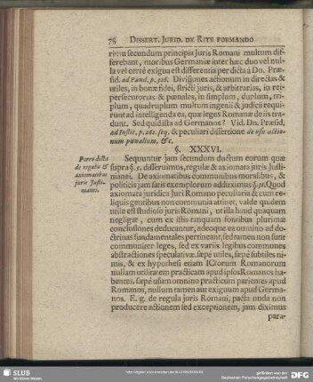 §. XXXVI. Porro dicta de regulis & axiomatibus juris Justinianei