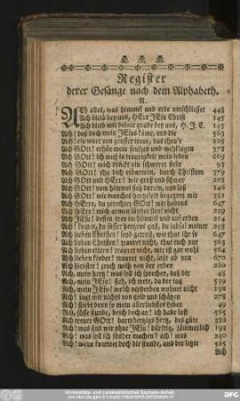 Register derer Gesänge nach dem Alphabeth.
