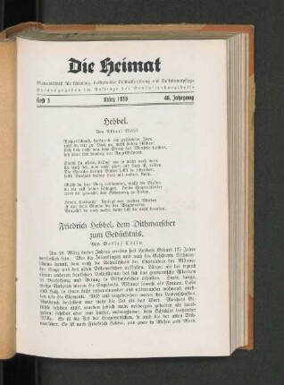 Friedrich Hebbel, dem Dithmarscher zum Gedächtnis. Von Detlef Cölln.