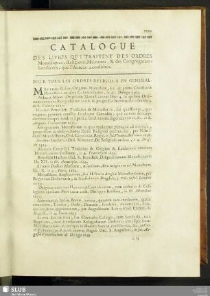 Catalogue Des Livres Qui Traitent Des Ordres Monastiques, Religieux, Militaires, & des Congregations Seculieres, que l'Auteur a consultés