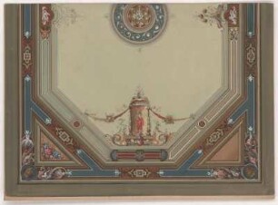 Dresden, Rittergut Altfranken, Deckengestaltung, Entwurf : Dresden, Rittergut Altfranken, Entwurf zur Gestaltung einer Decke, unbekannter Zeichner, 2. Hälfte 19. Jh. Feder, Graphit, Pinsel in Deckfarbe/Papier. 34 x 46,7 cm. Bez.: "XII" (Blattrückseite).