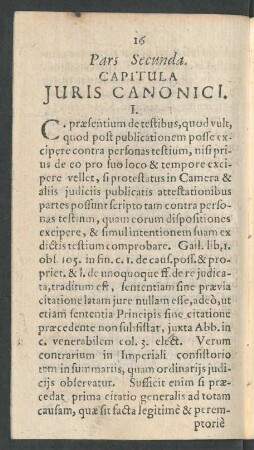 Pars Secunda. Capitula Iuris Canonici.