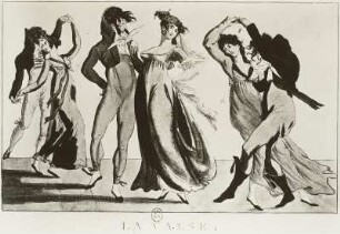 La Valse. Karikatur : Isabey, Jean-Baptiste: La Valse. Karikatur. 1810. Kolorierte Radierung
