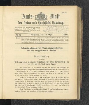 No.91, Dienstag, den 15. April 1919