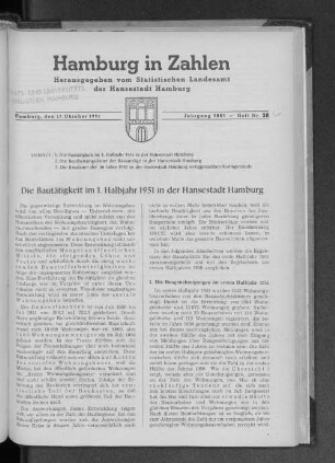 Die Bautätigkeit im 1. Halbjahr 1951 in der Hansestadt Hamburg