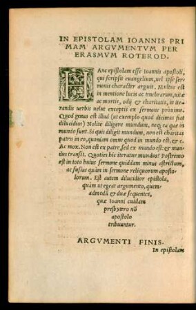 In Epistolam Ioannis Primam Argumentum Erasmum Roterod.