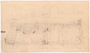Haus Jansen, Berlin-Grunewald: Gartenplan, Grundriss, Längsprofil 1:100 (von Inv.Nr. 21966)