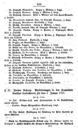 Zweiter Anhang. Veränderungen in den Haupttiteln deutscher Landesherren seit dem 1. Januar 1792.