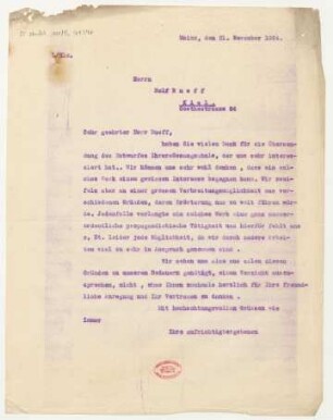 Brief an Rudolf Käser : 21.11.1924
