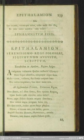 Epithalamion Serenissimo Regi Polonoae, Sigismundo Augusto Scriptum