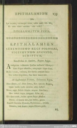 Epithalamion Serenissimo Regi Polonoae, Sigismundo Augusto Scriptum
