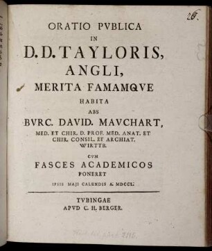 Oratio Publica In D. D. Tayloris, Angli, Merita Famamque