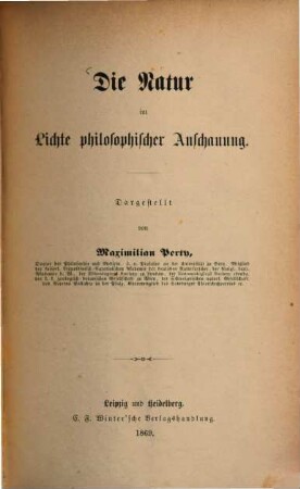 Die Natur im Lichte philosophischer Anschauung