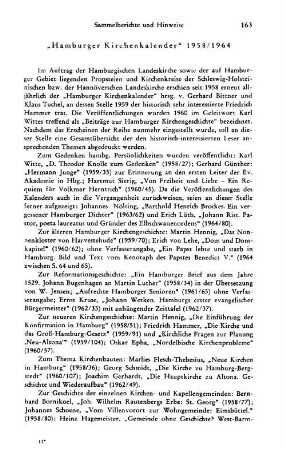 Sammelberichte und Hinweise : "Hamburger Kirchenkalender" 1958/1964