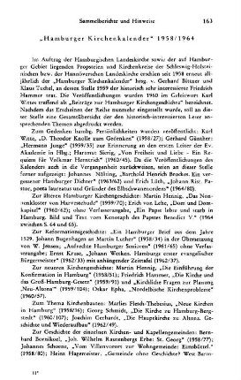 Sammelberichte und Hinweise : "Hamburger Kirchenkalender" 1958/1964