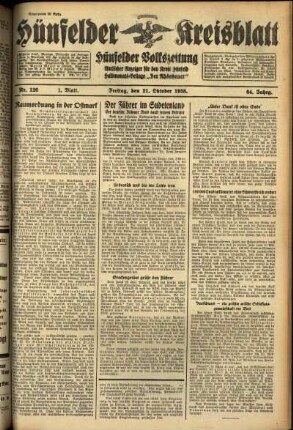 Erste Ausgabe vom Freitag, den 21. Oktober 1938.