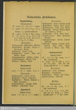 Behördenverzeichnis : Kaiserliche Postämter