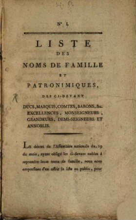 Liste des noms de famille ... des ci-devant ducs, marquis ...