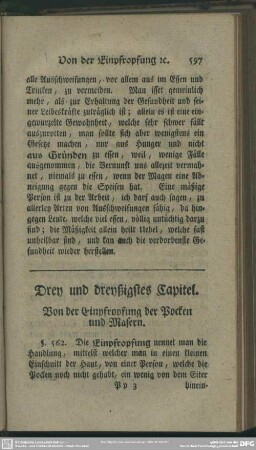 Drey und dreyßigstes Capitel. Von der Einpfropfung der Pocken und Masern