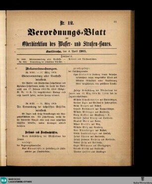 Verordnungsblatt der Oberdirektion des Wasser- und Strassenbaues