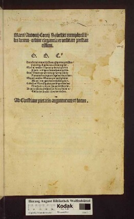 Marci Antonij Coccij Sabellici exemploru[m] libri decem/ ordine elegantia et vtilitate prestantissimi