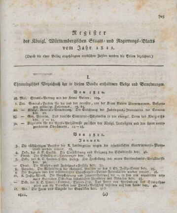 I. Chronologisches Verzeichniß der in diesem Bande enthaltenen Gesetze und Verordnungen