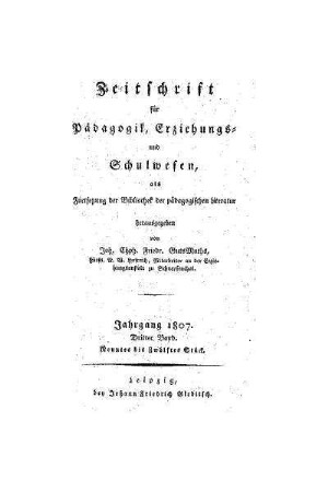 1807: Zeitschrift für Pädagogik, Erziehungs- und Schulwesen - 1807,3 9.-12. Stück