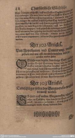 Der 103. Artickel. Todtschläger sollen des Bergwercks ewiglich vorweist werden.
