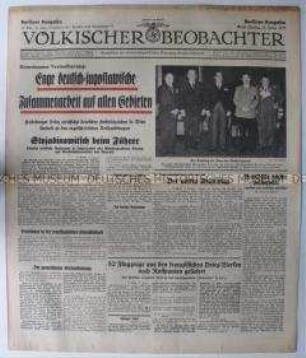 Tageszeitung "Völkischer Beobachter" u.a. über den Staatsbesuch des jugoslawischen Ministerpräsidenten Stojadinowitsch