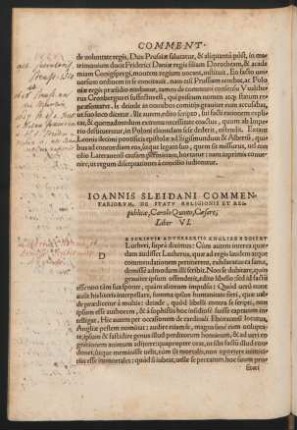 Ioannis Sleidani Commentariorum ... Liber VI.