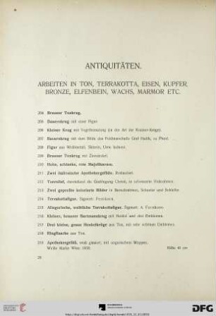 Arbeiten in Ton, Terrakotta, Eisen, Kupfer, Bronze, Elfenbein, Wachs, Marmor etc. (Nr. 204-274)