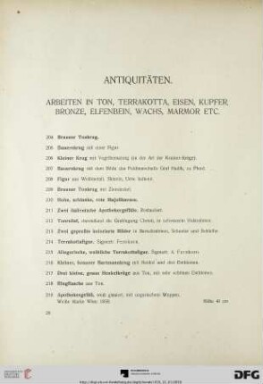 Arbeiten in Ton, Terrakotta, Eisen, Kupfer, Bronze, Elfenbein, Wachs, Marmor etc. (Nr. 204-274)