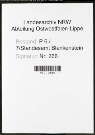 Sterberegister Standesamt Blankenstein/Ruhr