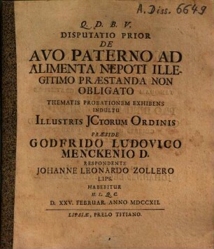 Disputatio prior de avo paterno ad alimenta nepoti illegitimo praestanda non obliato