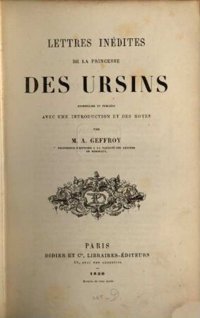 Lettres inédites : Recueillies et publiées avec une introduction et des notes par A. Geffroy