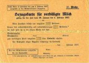 Milch-Bezugskarte für einen Haushalt (blanko)