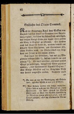 Geschichte des Olivier Cromwell.