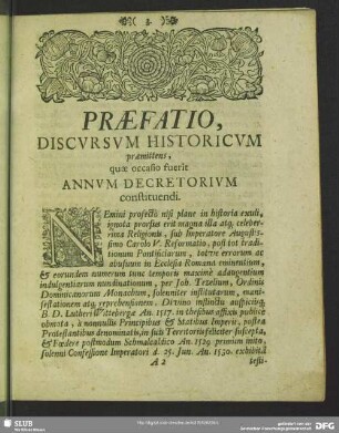 Praefatio, Discursum Historicum praemittens, quae ...
