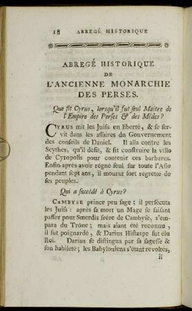 Abregé Historique De L´Ancienne Monarchie des Perses.