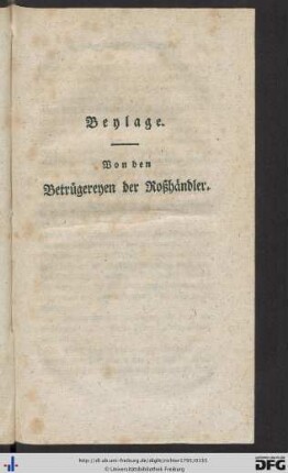 Beylage. Von den Betrügereyen der Roßhändler.