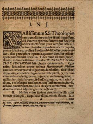 Disputatui Inauguralis, De Interno Spiritus Sancti Testimonio