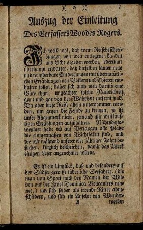 Auszug der Einleitung. Des Verfassers Woodes Rogers