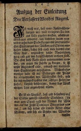 Auszug der Einleitung. Des Verfassers Woodes Rogers