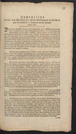 Instruction welche bey Revision der Forst-Ordnungen beobachtet, auch die betreffende [et]c. Cammern darnach instruiret werden sollen