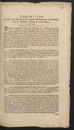 Instruction welche bey Revision der Forst-Ordnungen beobachtet, auch die betreffende [et]c. Cammern darnach instruiret werden sollen