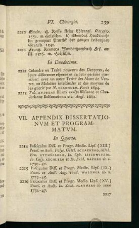 VII. Appendix Dissertationum et Programmatum.