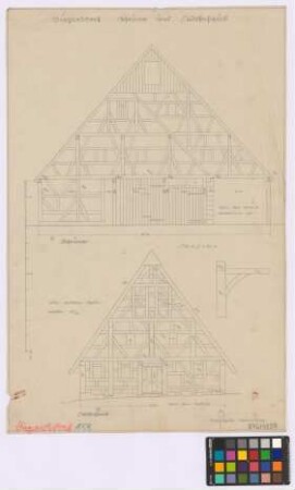 Diepersdorf (Landkreis Nürnberg): Wohnhaus und Scheune. - Wohnhaus (Giebel-Ansicht). - Scheune (Giebel-Ansicht). - Balkendetail (Ansicht)