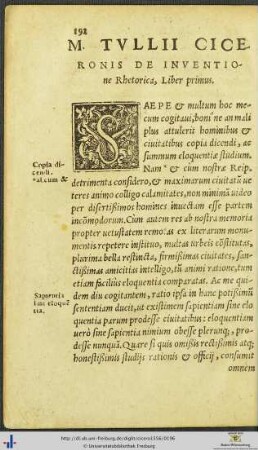 Marci Tullii Ciceronis De Inventione Rhetorica Liber primus